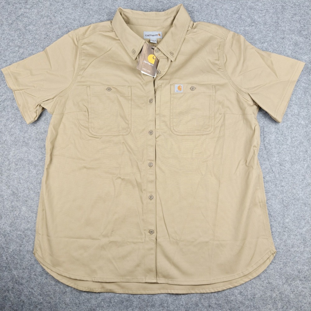 NWT Carhartt Khaki 103105 Women Rugged Pro Relaxed Canvas Short Sleeve Size XL
